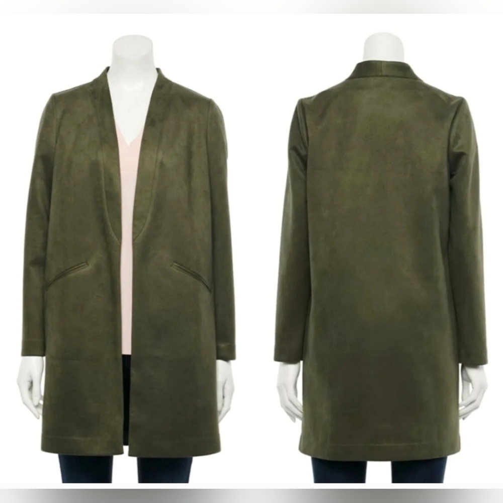 Apt. 9 Slant-Pocket Car Coat Faux Suede_ Med_Olive